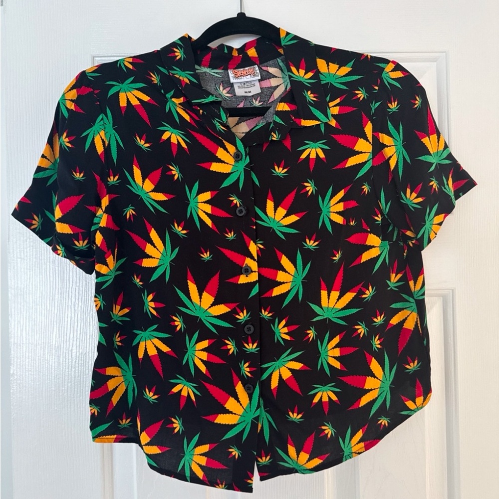 Cannabis print button down shirt